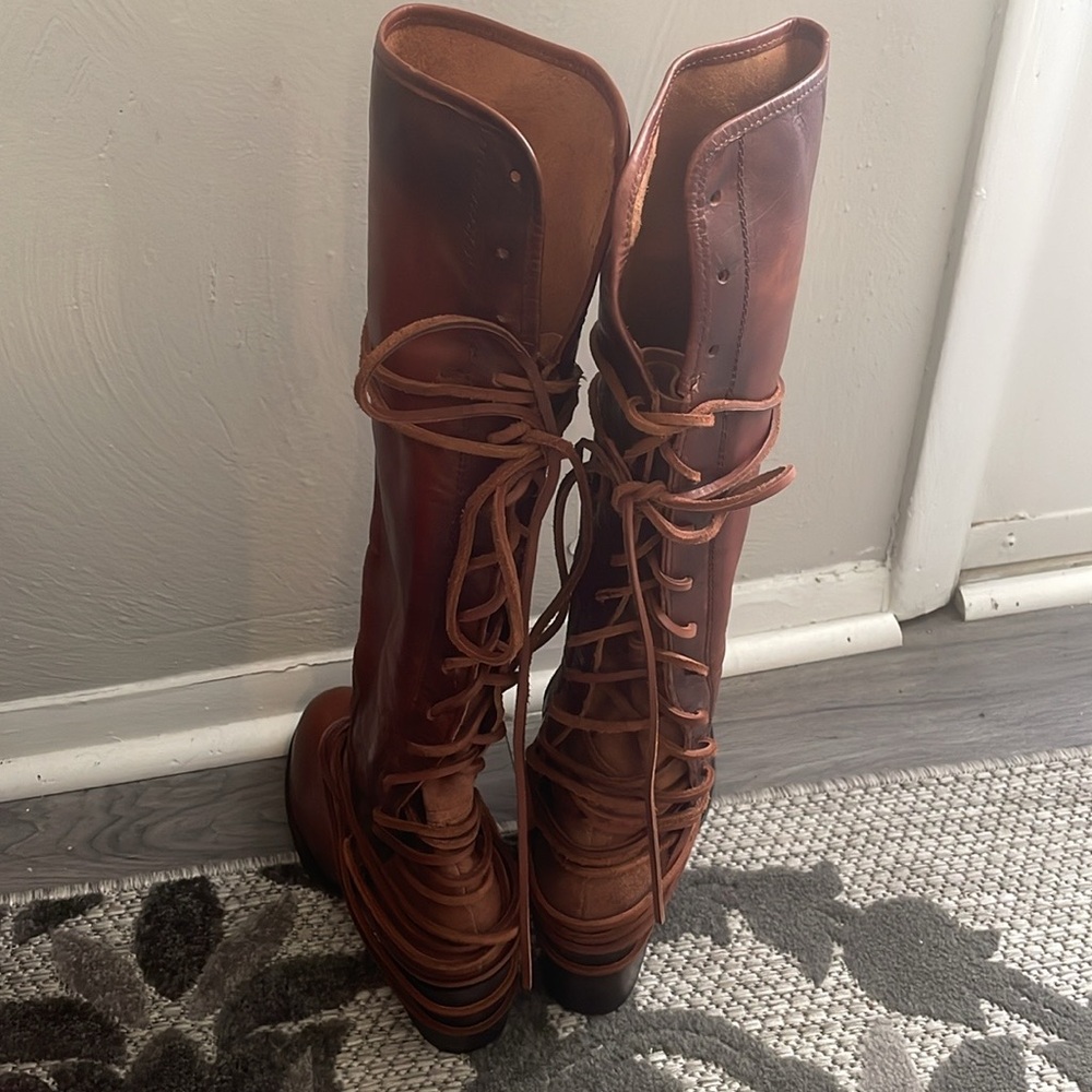Freebird STEVEN Brown Heeled Boots COAL Lace Up Boots Like New Sz 10M - Picture 4 of 14